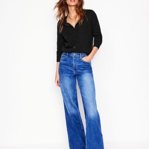 Eva Cashmere Crew Cardigan-Black