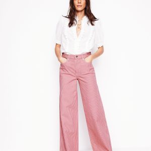 High Rise Wide Leg Jeans-Pink Stripe