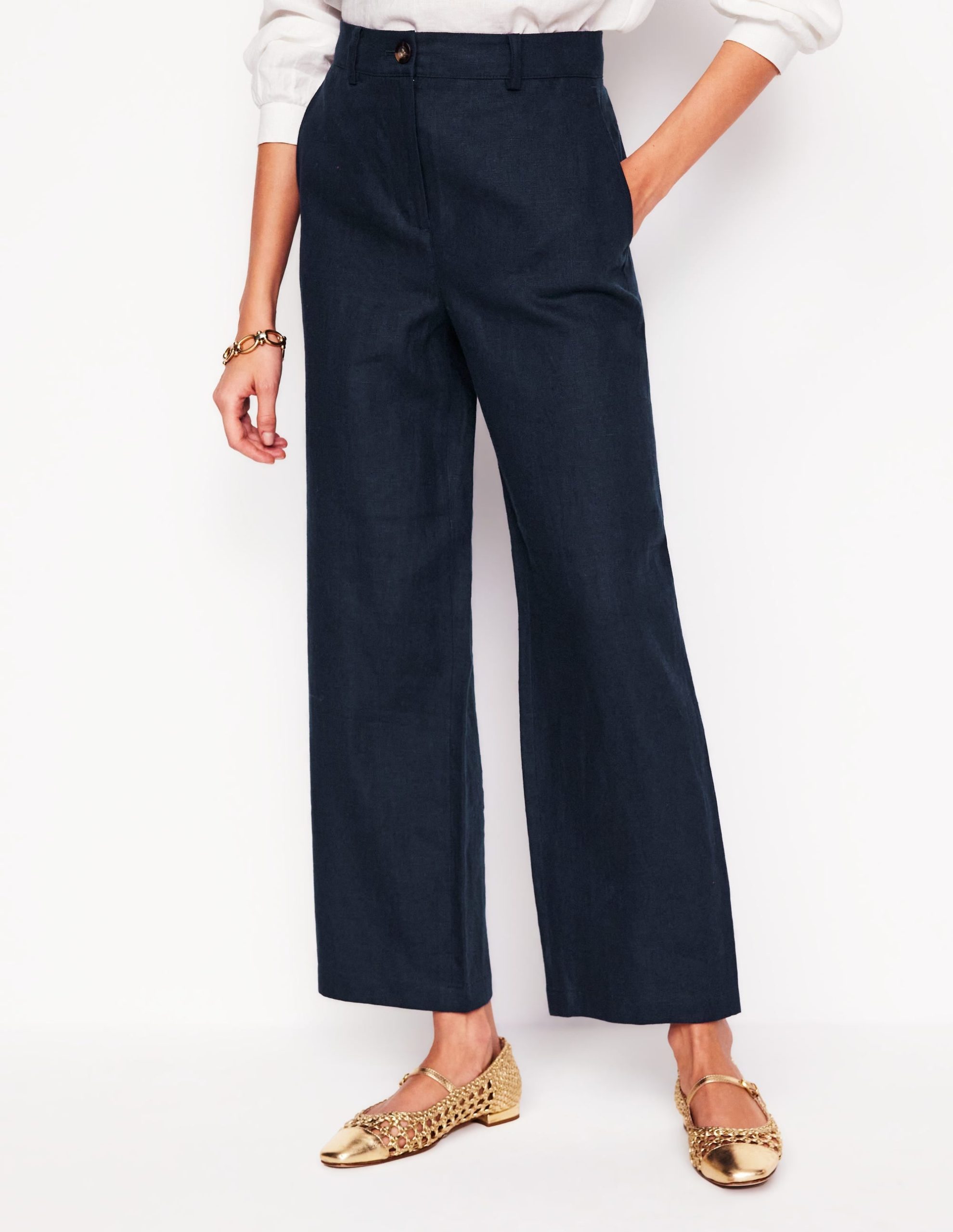 Westbourne Crop Linen Pants-Navy - Image 4