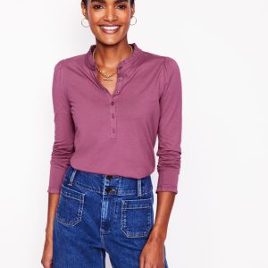 Supersoft Frill Henley Top-Purple Damson