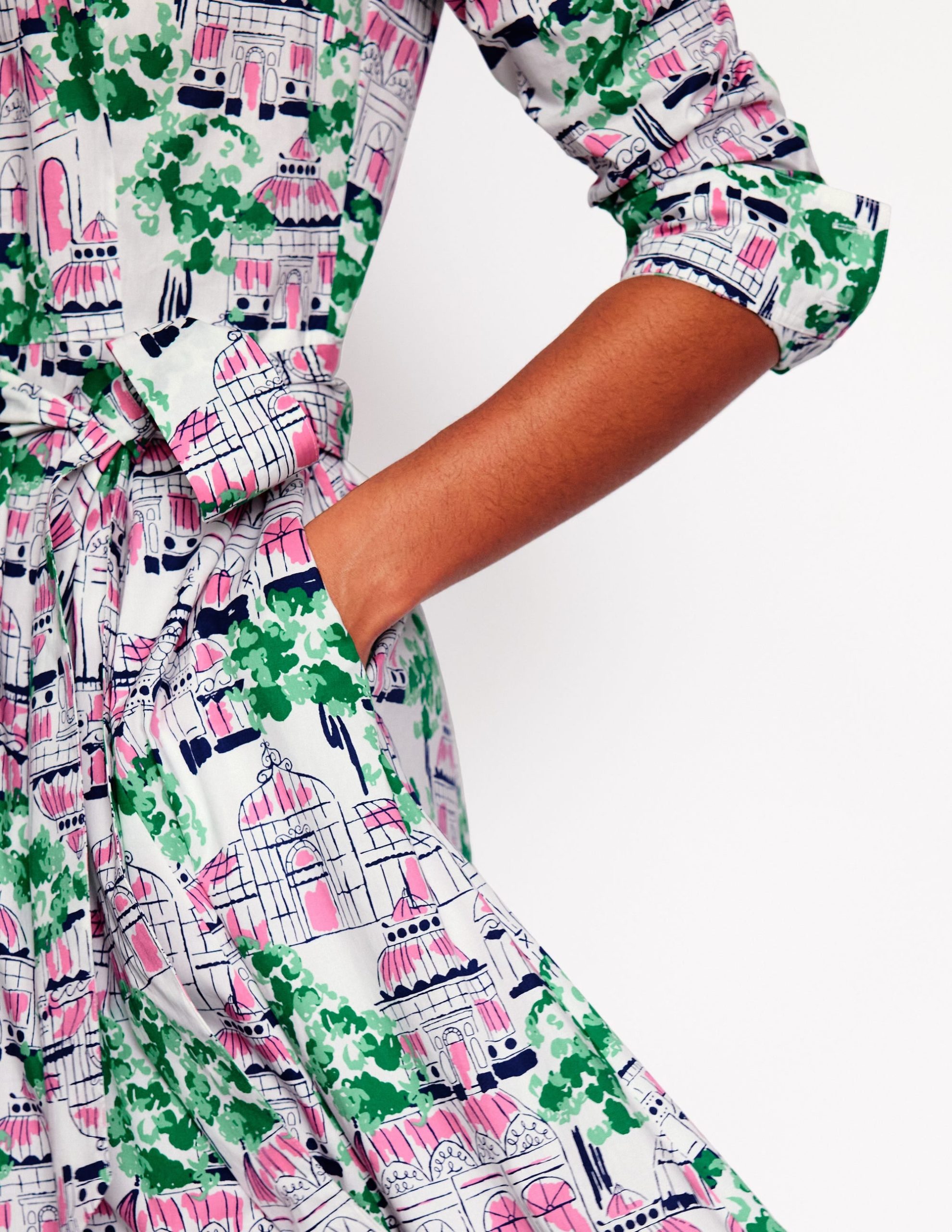 Amy Cotton Midi Shirt Dress-Ivory. Botanical Greenhouse - Image 2