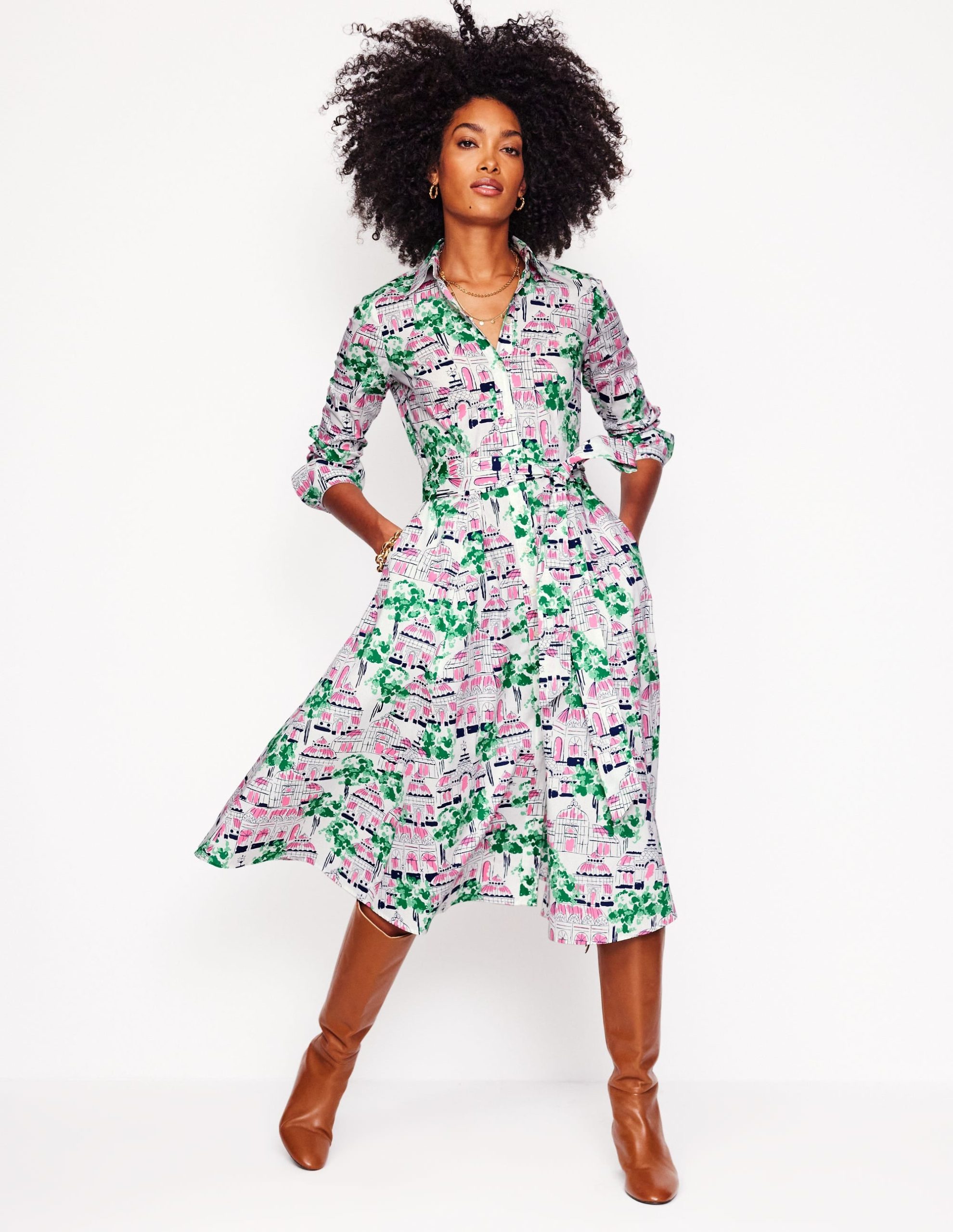 Amy Cotton Midi Shirt Dress-Ivory. Botanical Greenhouse - Image 4