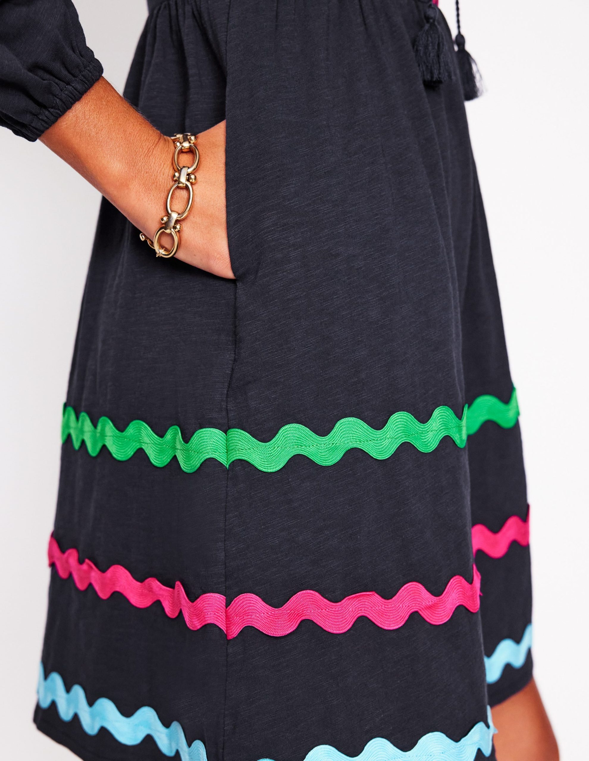 Corinna Ric Rac Jersey Dress-Navy - Image 3