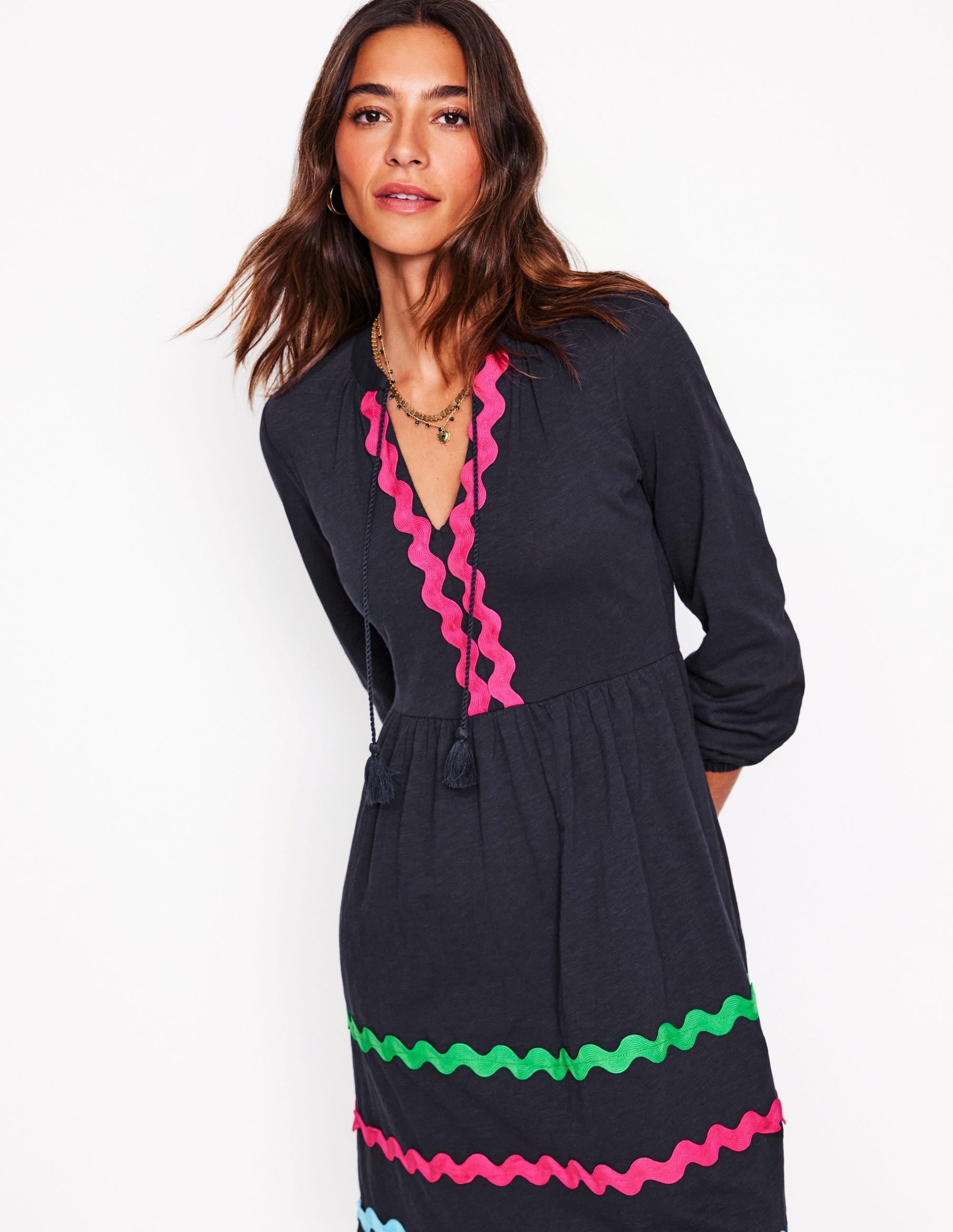 Corinna Ric Rac Jersey Dress-Navy - Image 5
