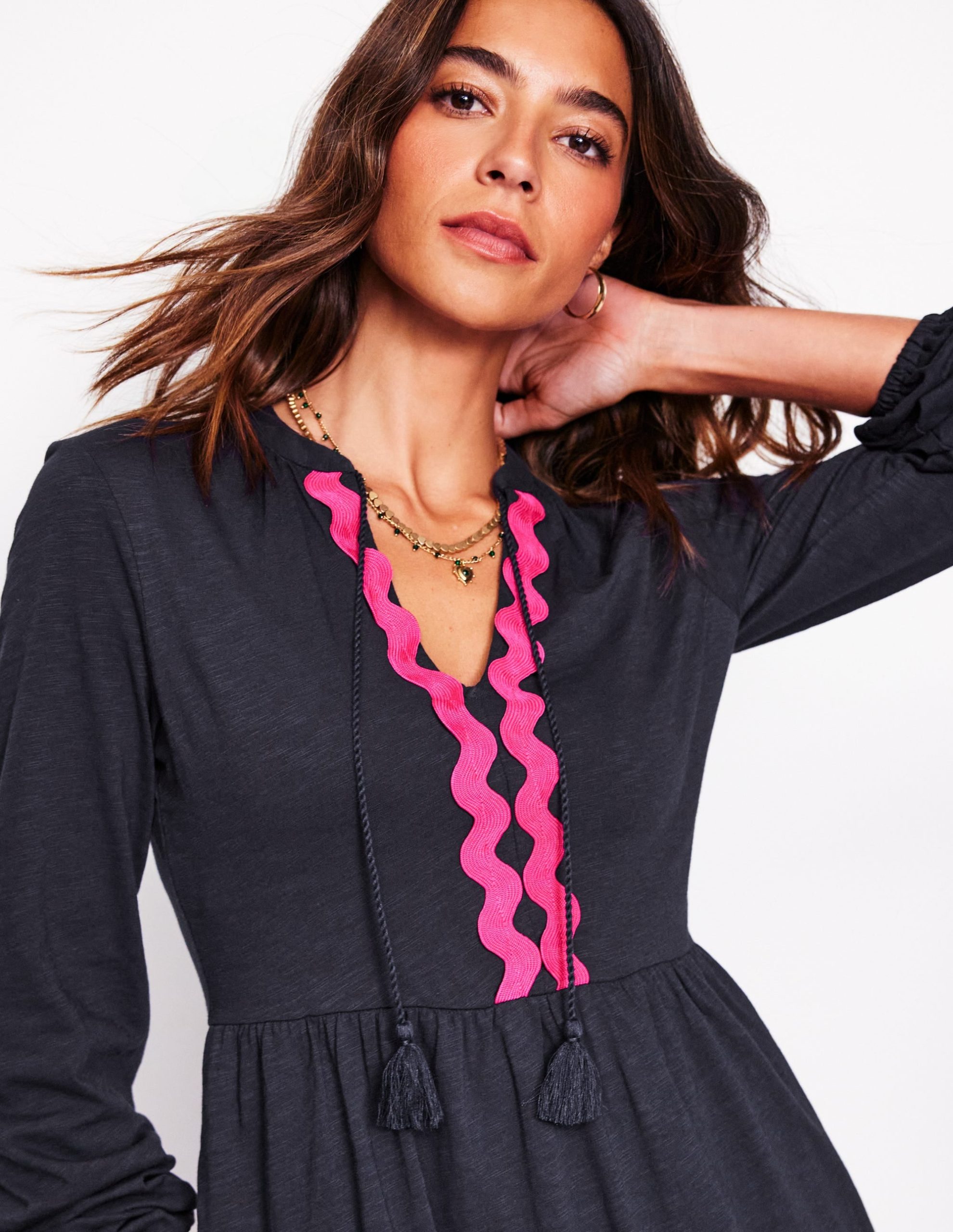 Corinna Ric Rac Jersey Dress-Navy - Image 6