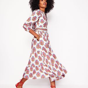 Violet Midi Dress-Ivory. Wildflower Stamp