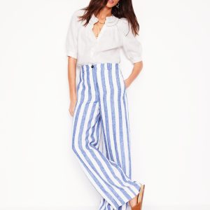 Westbourne Linen Pants-Bright Blue Stripe
