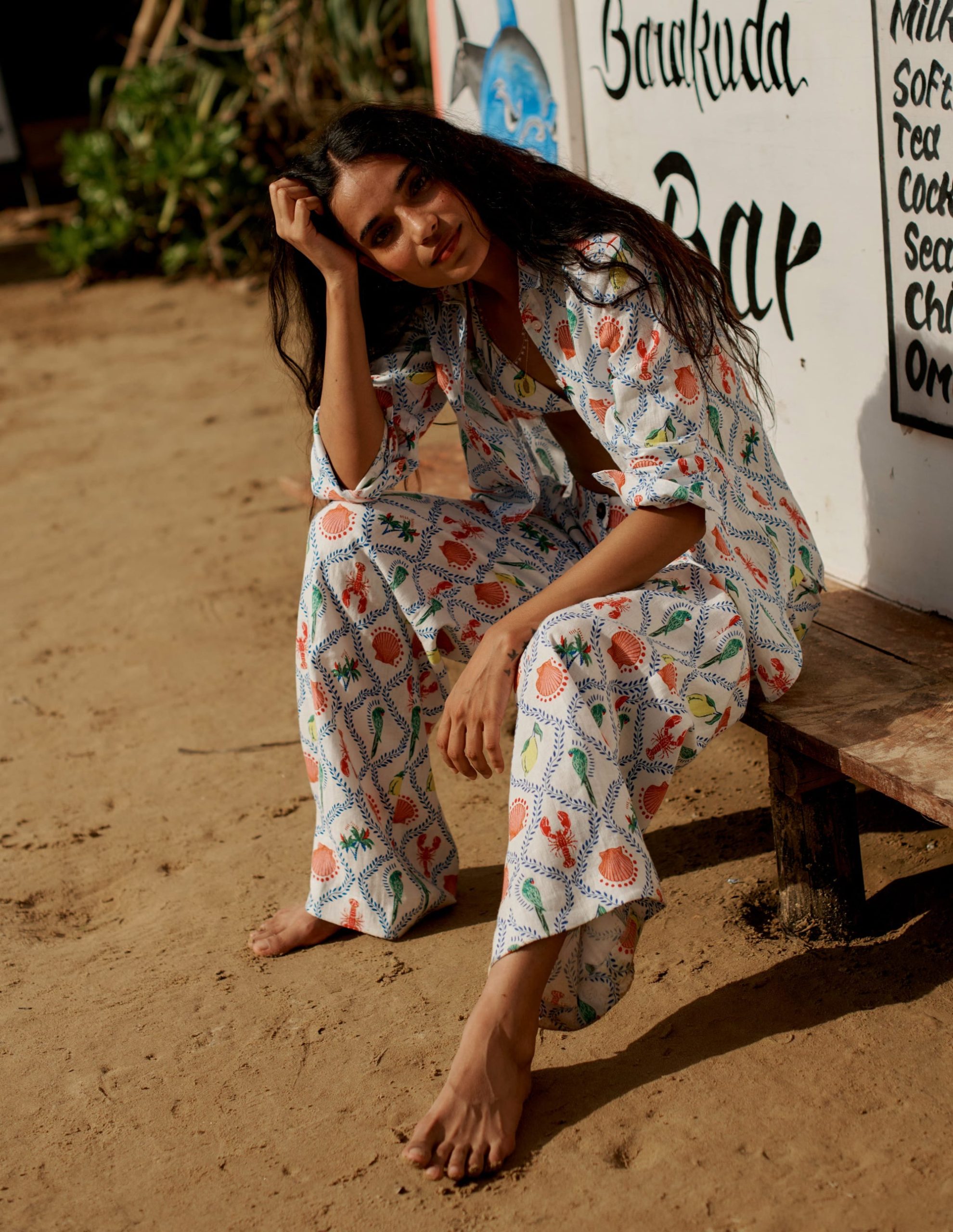 Westbourne Linen Pants-Ivory. Tropical Bonanza Vine - Image 6