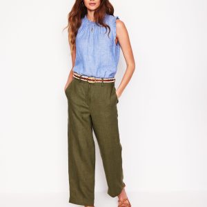 Westbourne Crop Linen Pants-Woodland Green