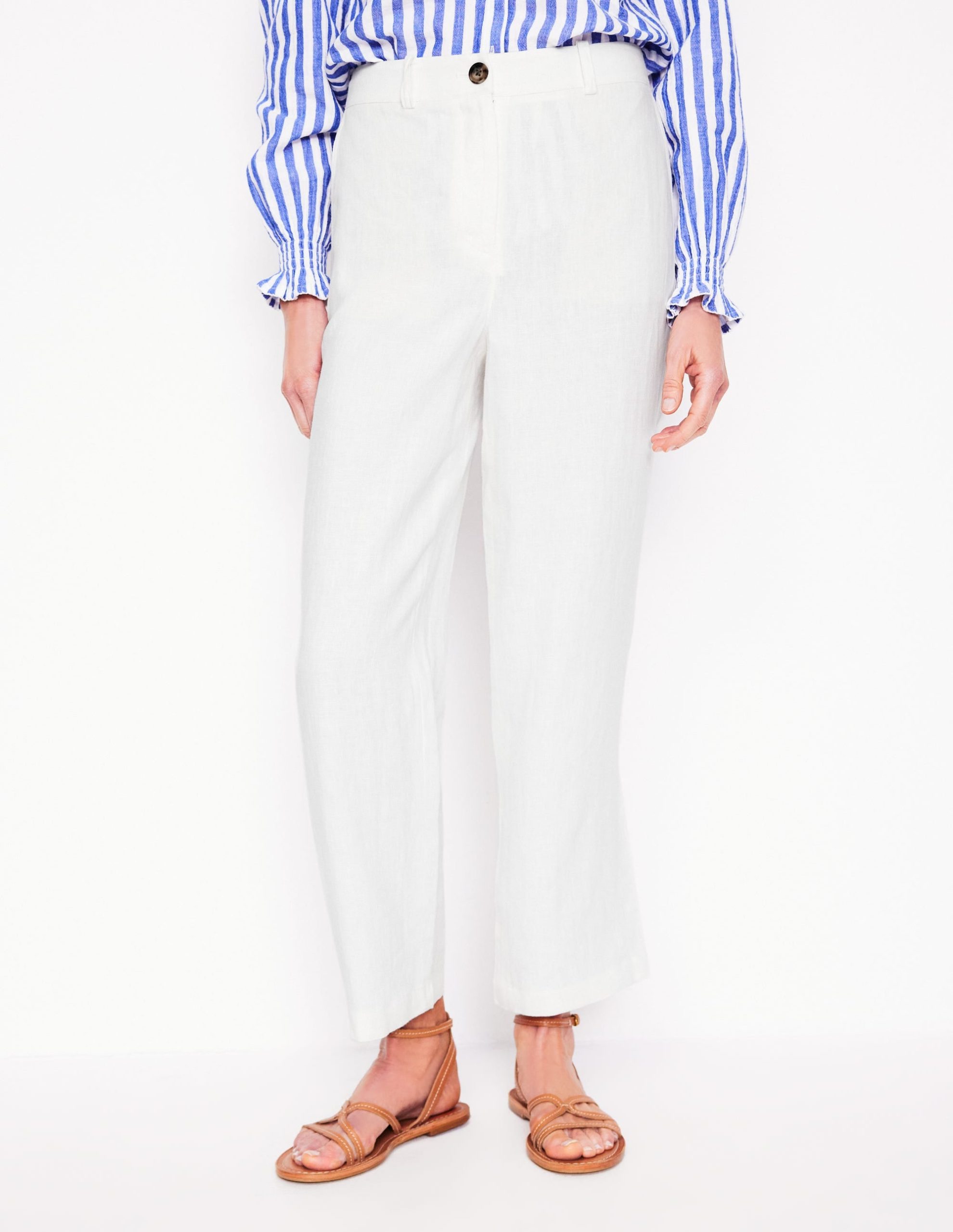 Westbourne Crop Linen Pants-White - Image 4