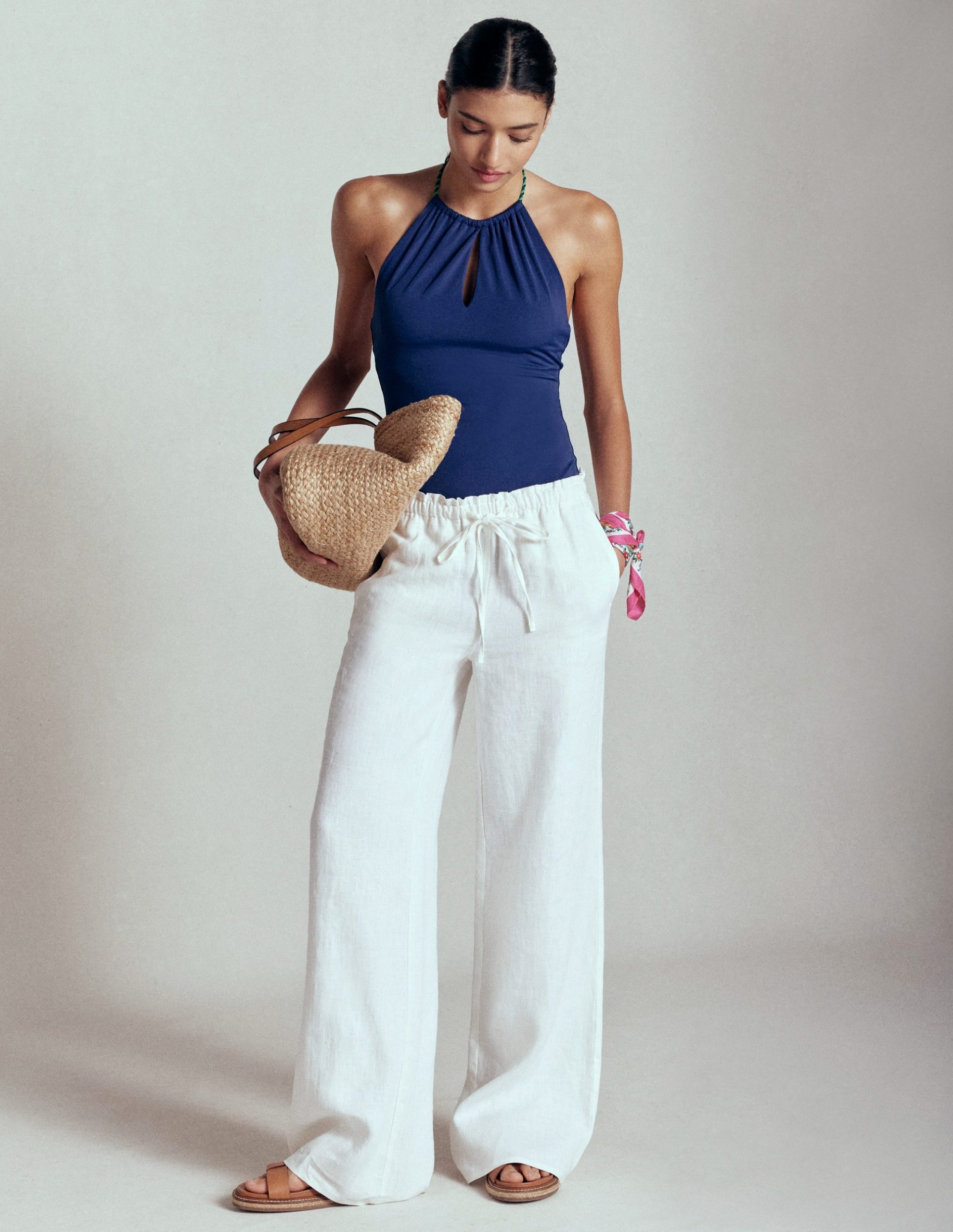 String High Neck Swimsuit-Navy - Image 3