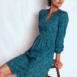 Naomi Relaxed Jersey Dress-Midnight Ocean. Ornate Flora