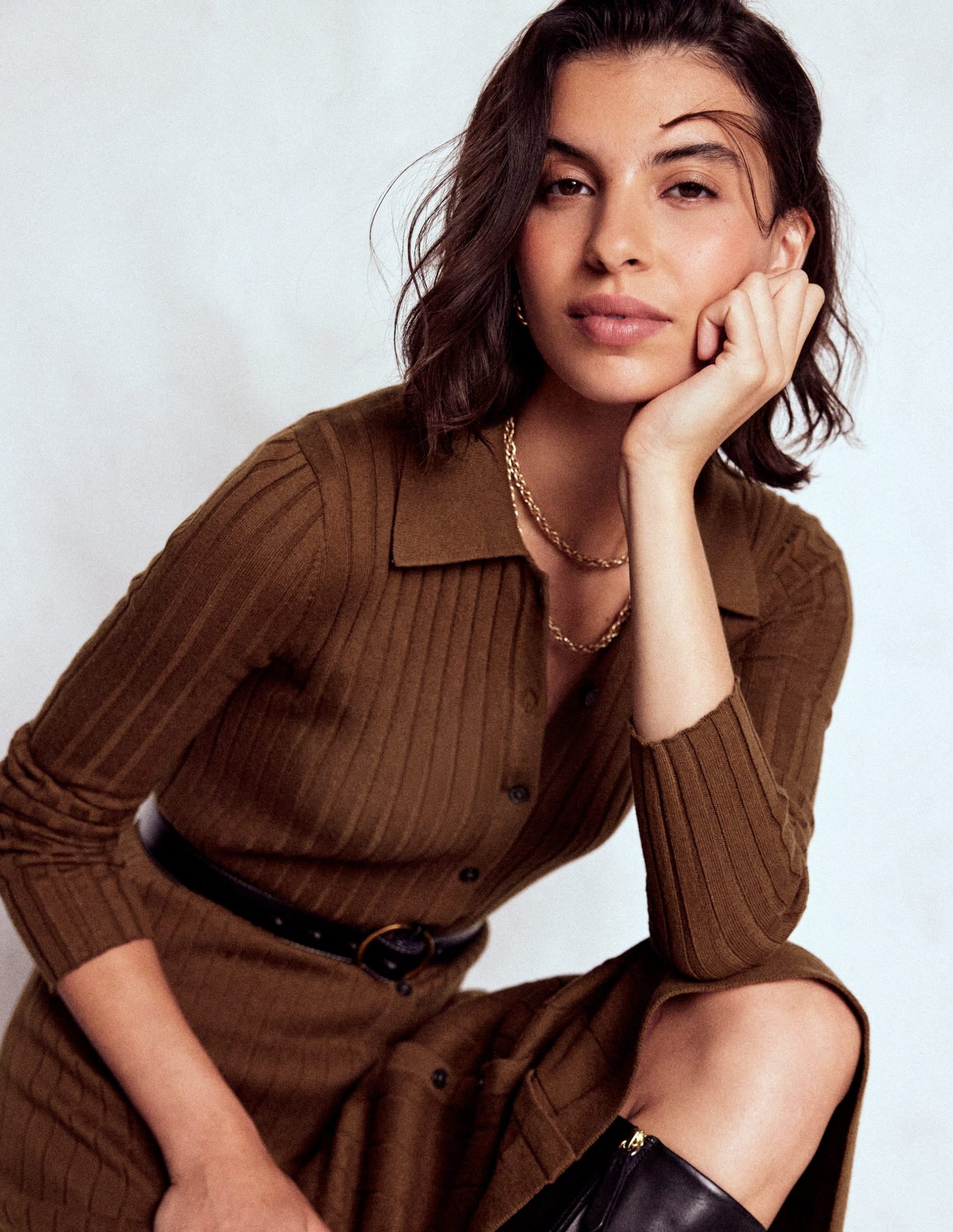 Rachel Knitted Shirt Dress-Raw Umber - Image 2