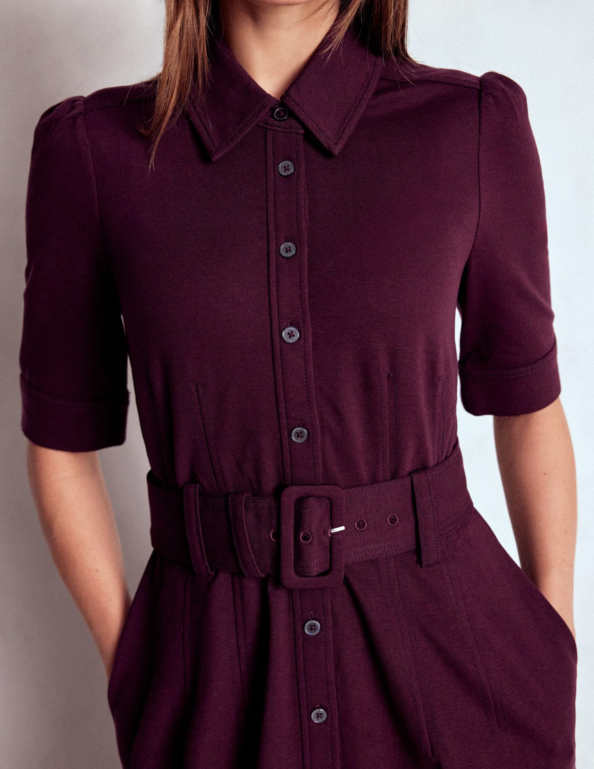 Anita Ponte Shirt Dress-Dark Cherry - Image 2