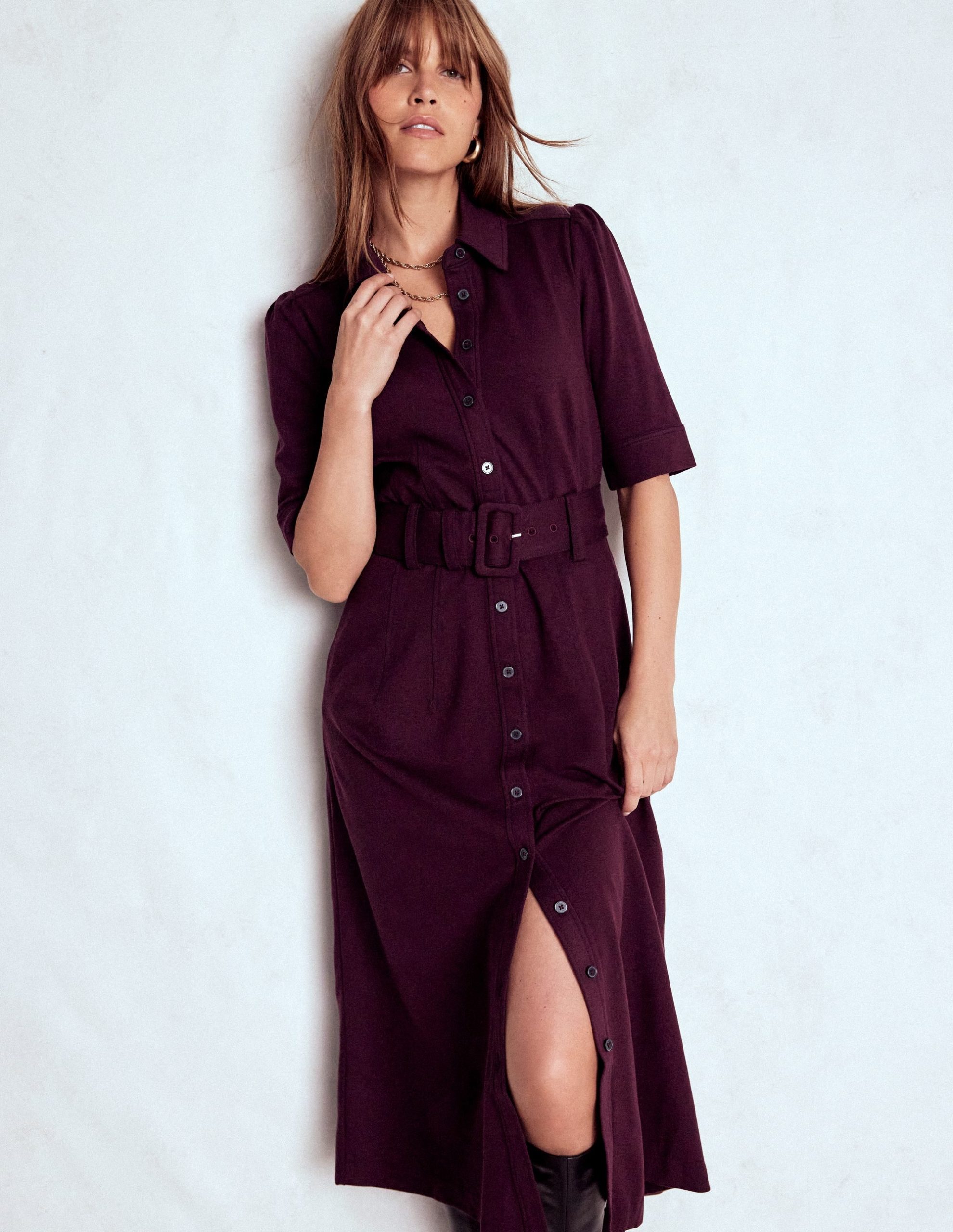 Anita Ponte Shirt Dress-Dark Cherry - Image 5