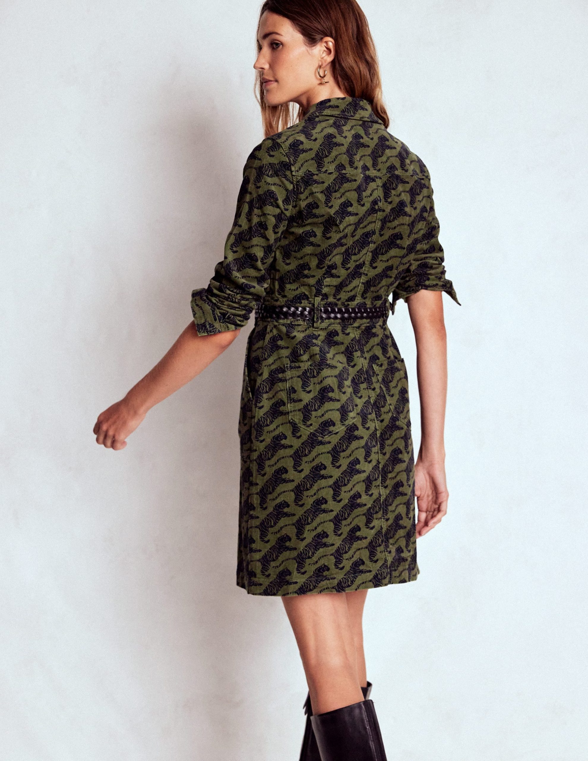 Amanda Cord Short Dress-Woodland Green. Leaping Tiger - Image 3