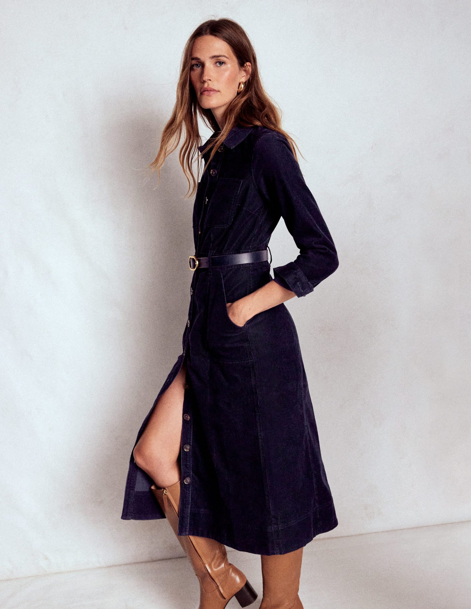 Amanda Cord Midi Dress-Navy - Image 4