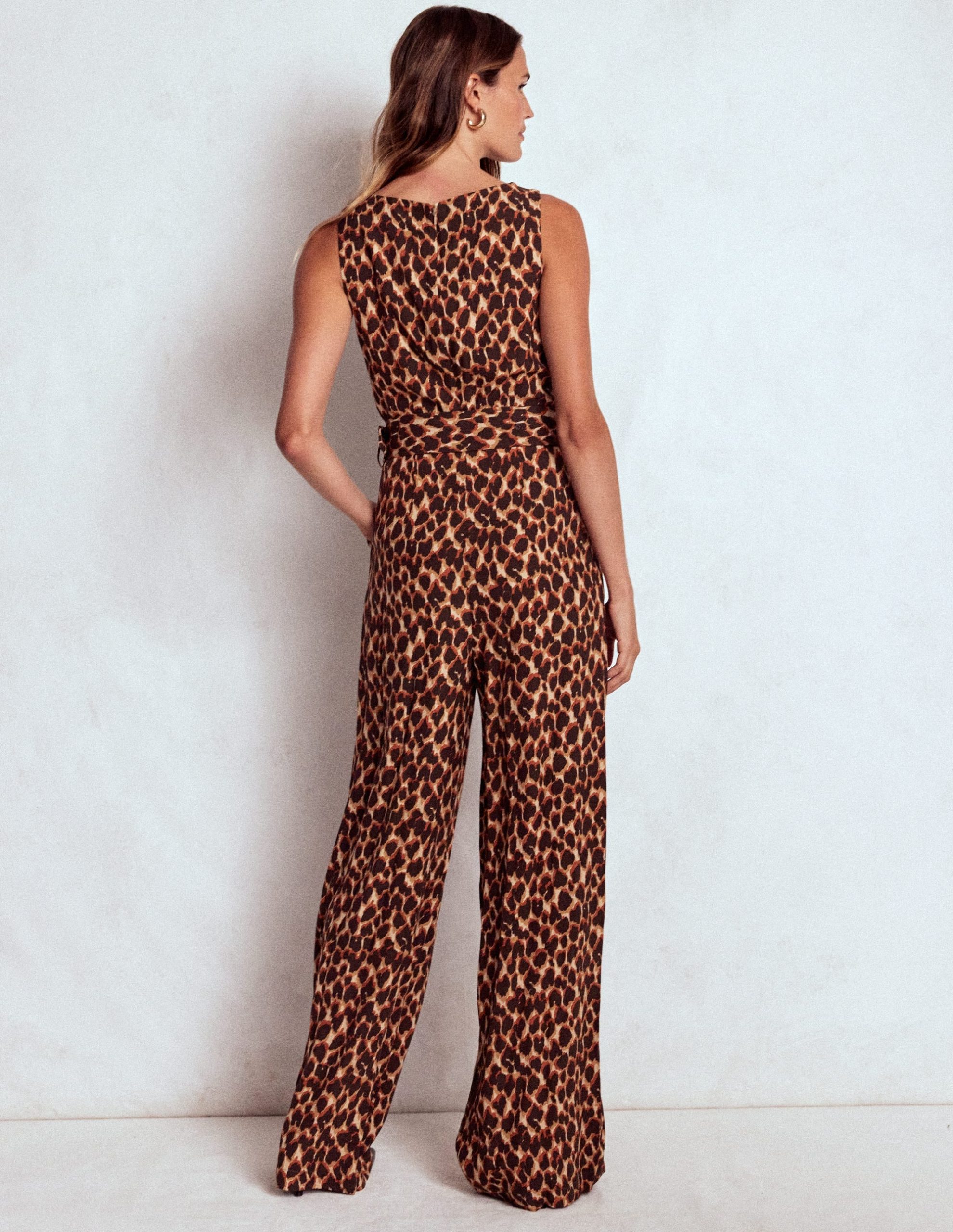 Gwen Slash Neck Jumpsuit-Sand. Abstract Leopard Spot - Image 3