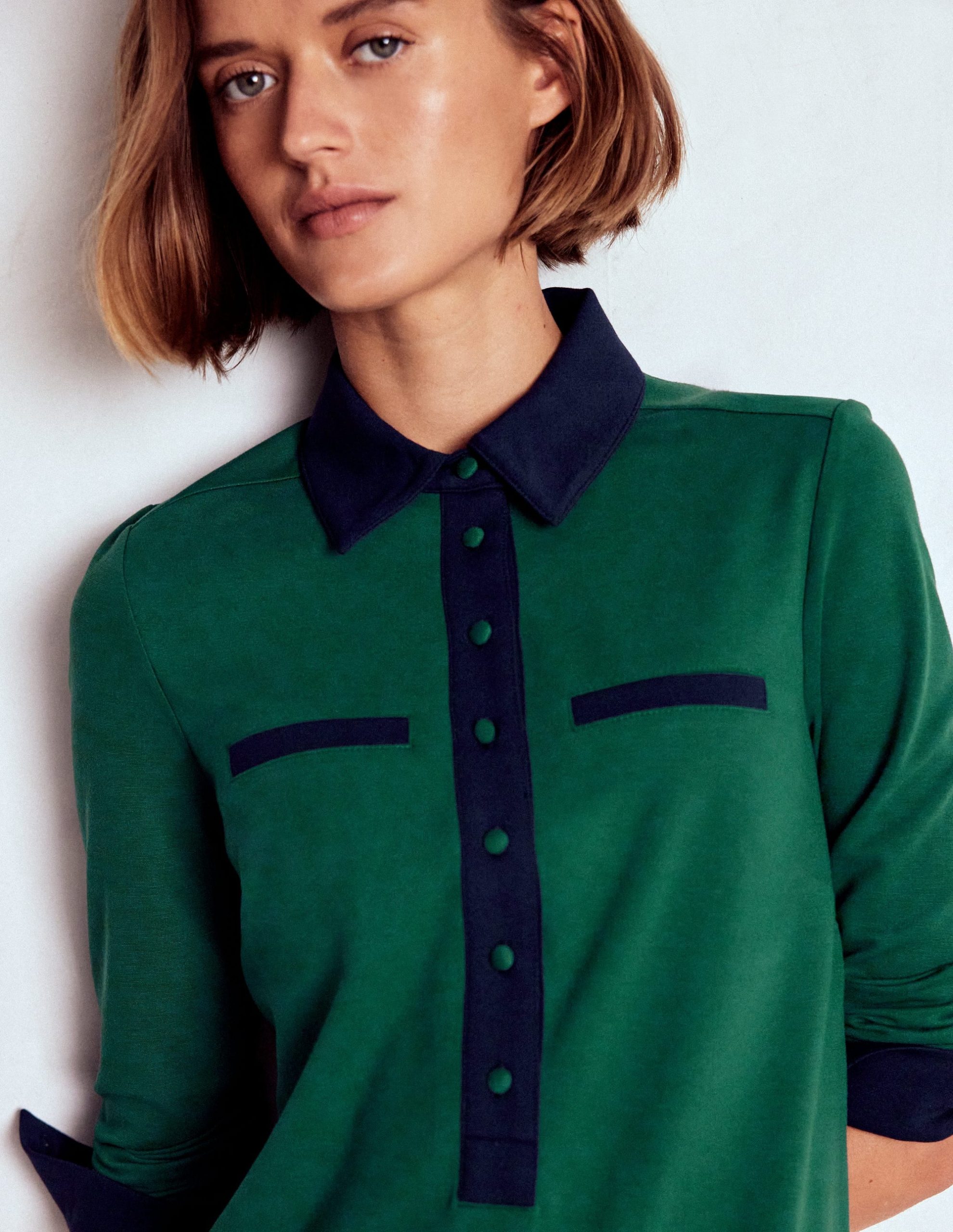 Georgina Ponte Dress-Green and Navy - Image 3