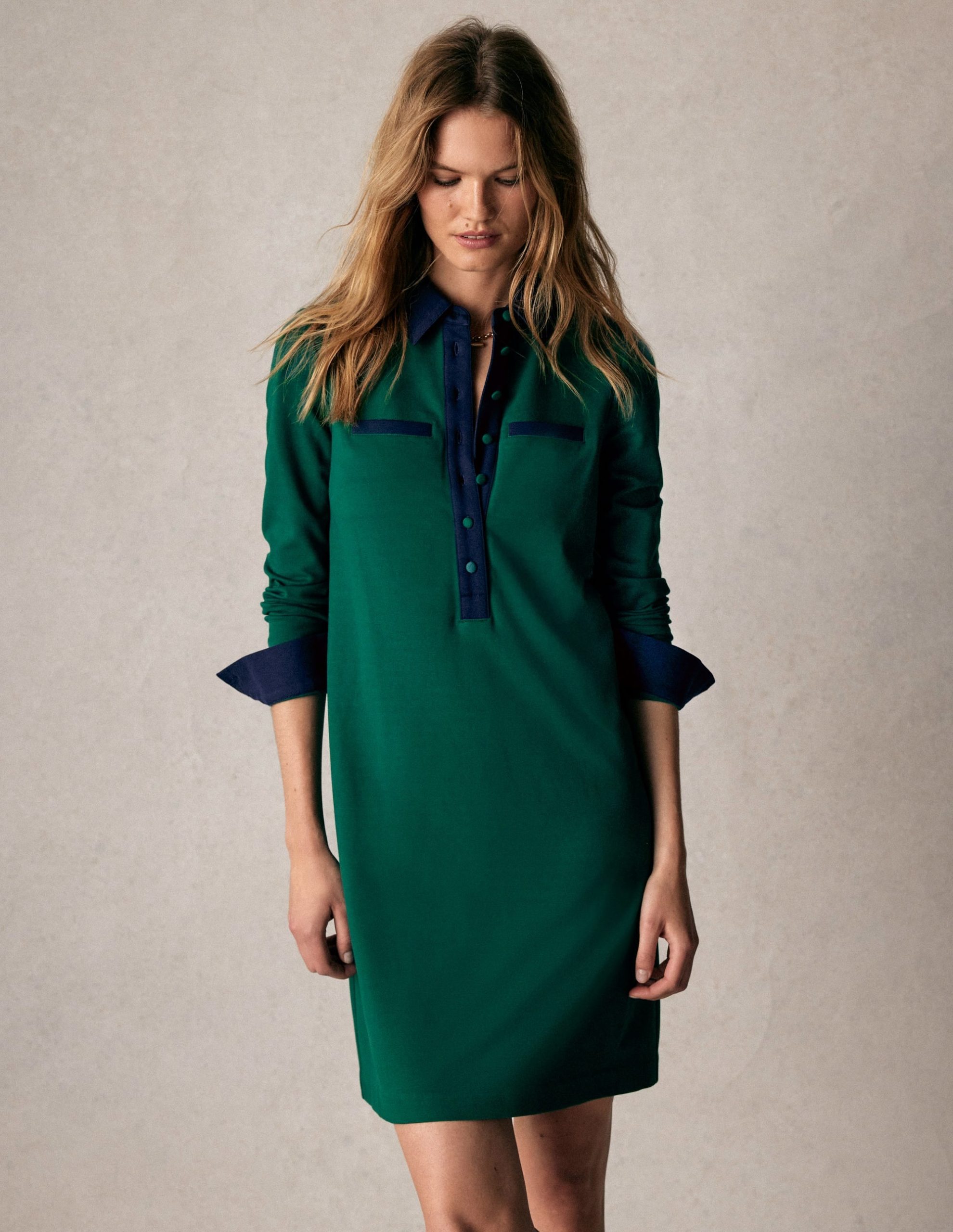 Georgina Ponte Dress-Green and Navy