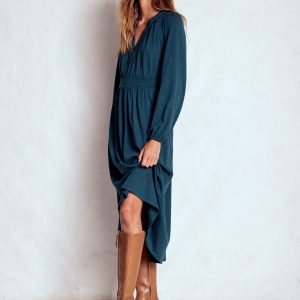 Maddie Picot Trim Midi Dress-Midnight Teal