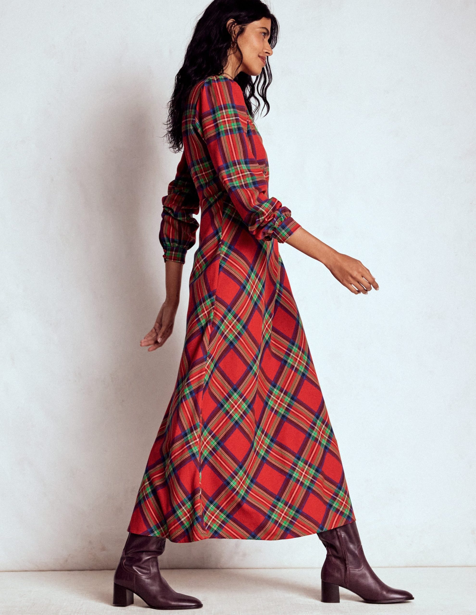 Cassie Check Tea Dress-Red. Blue and Green Check - Image 5