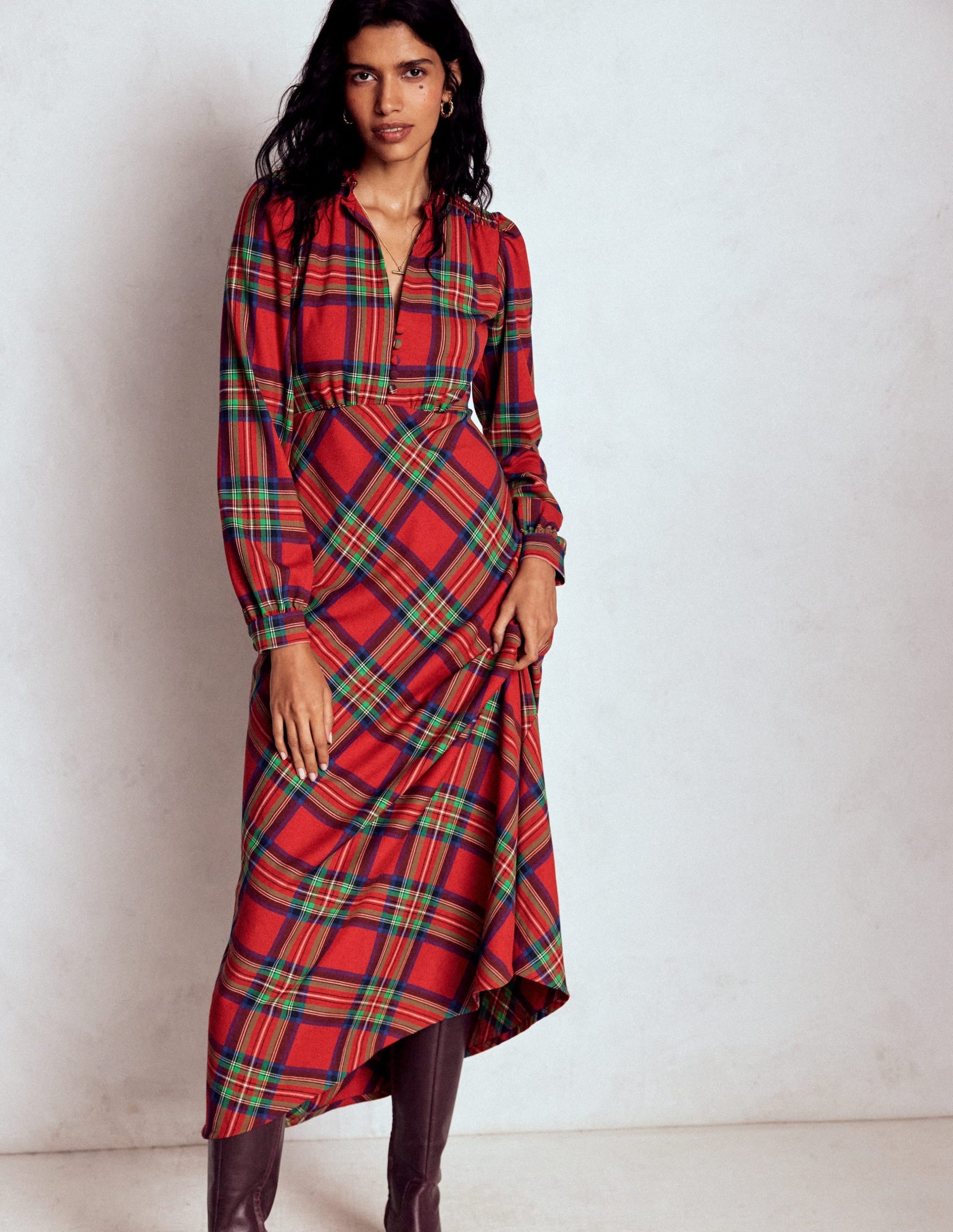 Cassie Check Tea Dress-Red. Blue and Green Check