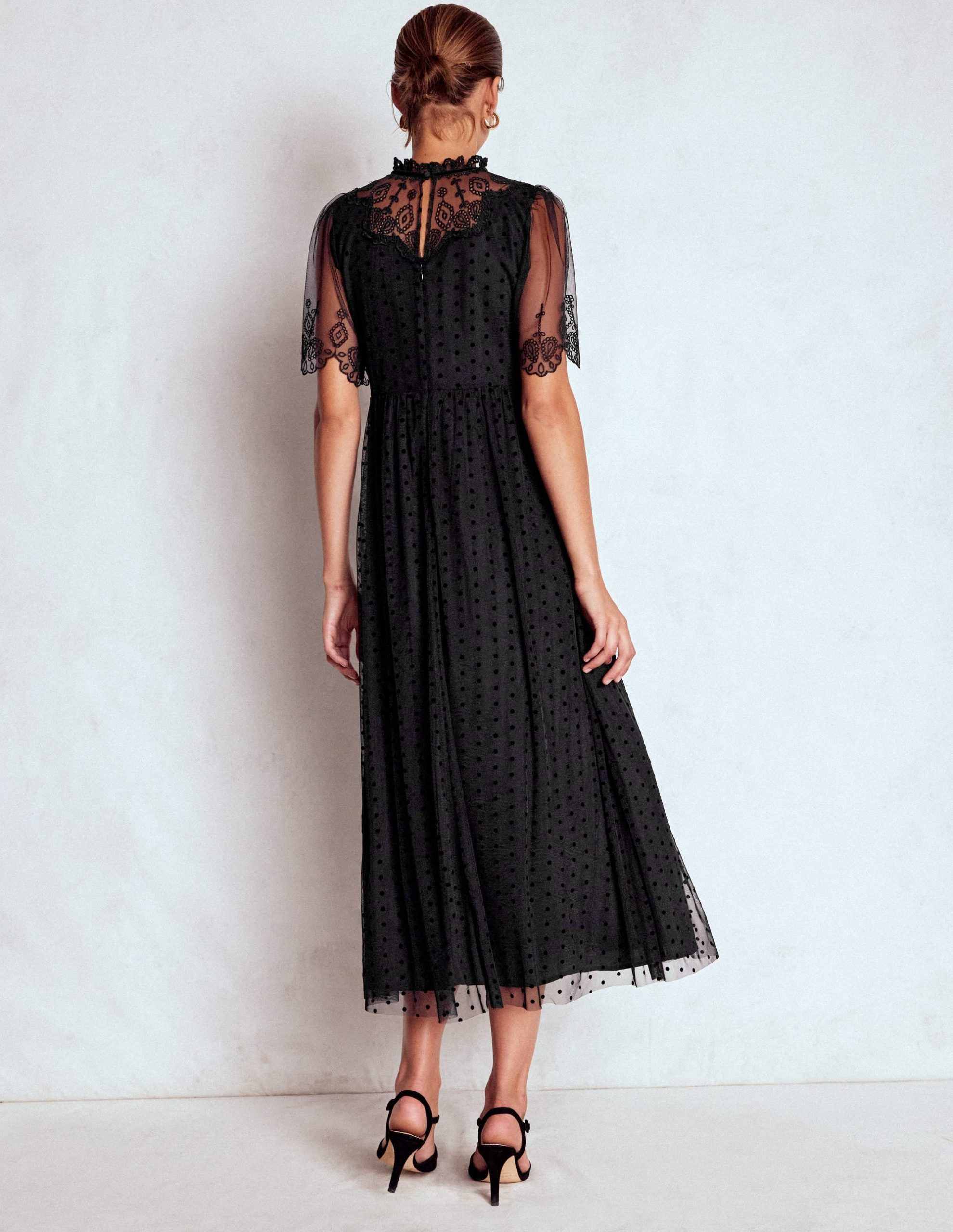 Embroidered Tulle Party Dress-Black - Image 4