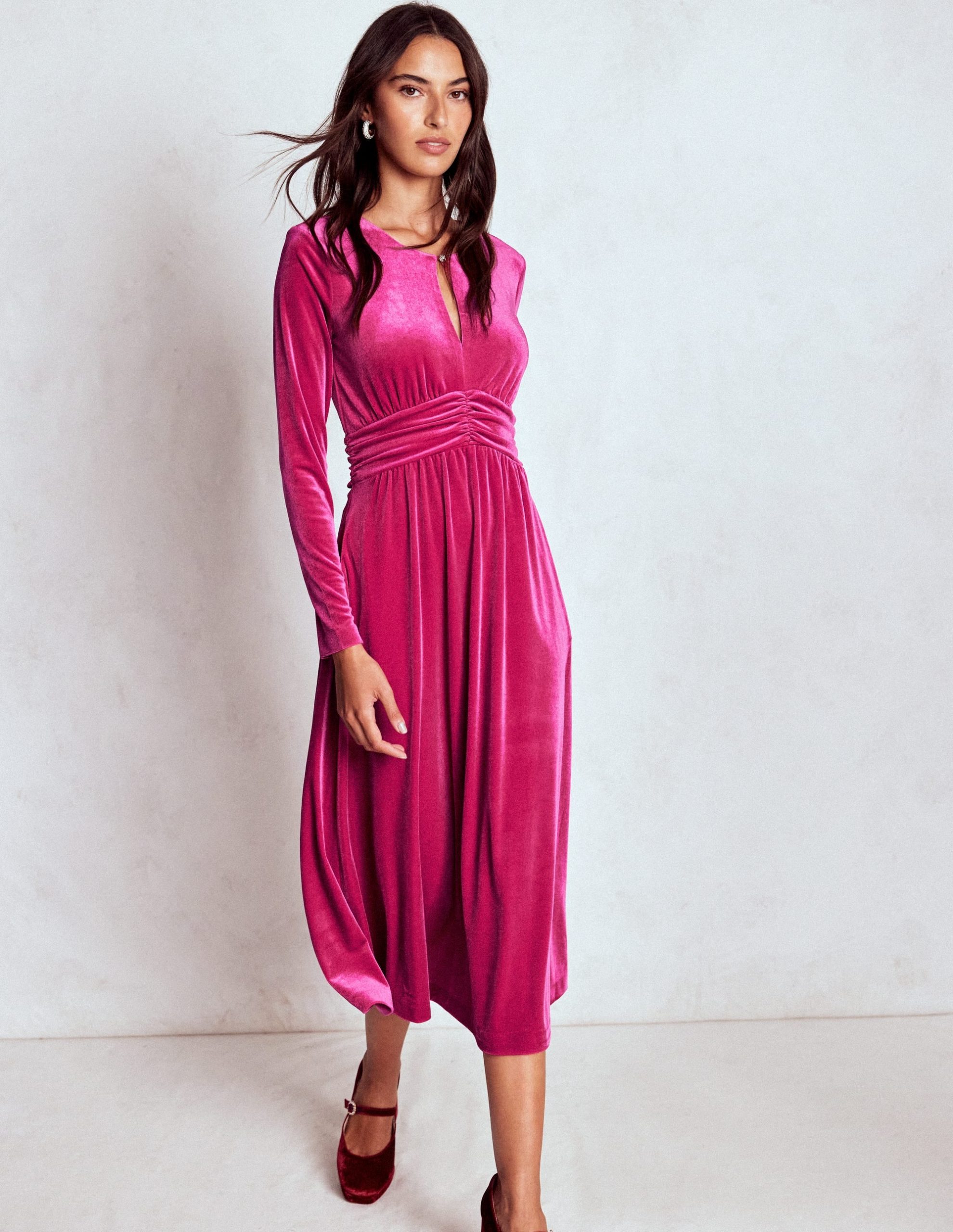 Tilda Velvet Midi Dress-Vibrant Pink - Image 6
