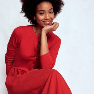 Button Detail Mix Dress-Crimson Red