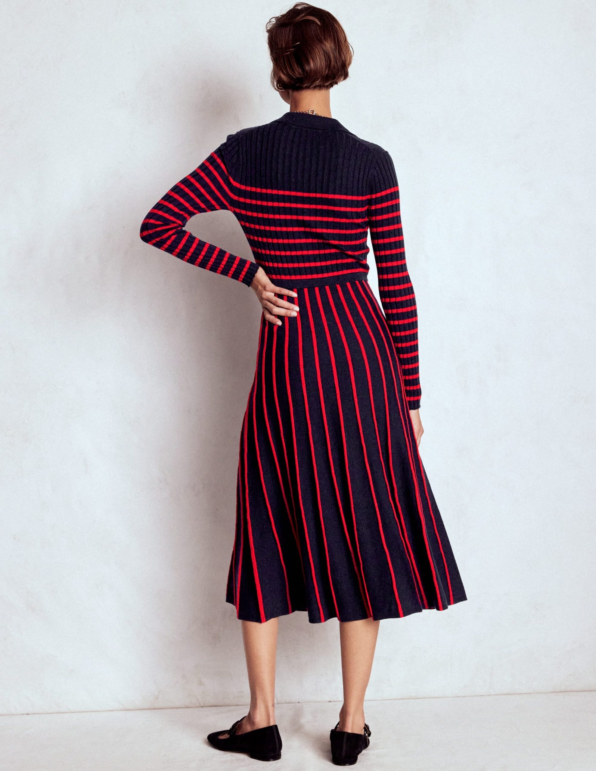 Br?nte Knitted Rib Shirt Dress-Navy and Red Stripe - Image 4