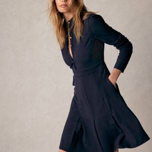 Catrin Short Ponte Shirt Dress-Navy