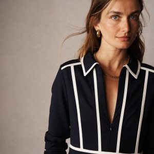 Contrast Ponte Midi Dress-Navy