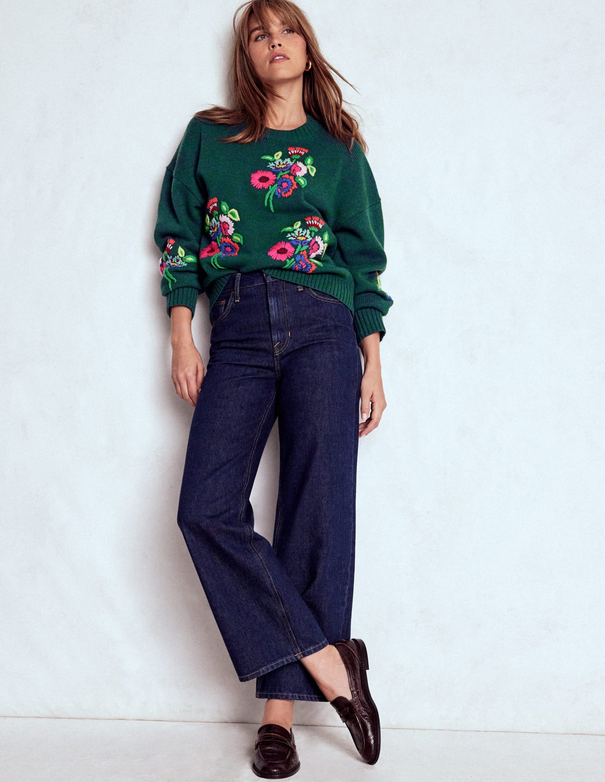 Natalie Embroidered Sweater-Emerald Night Bouquet - Image 5