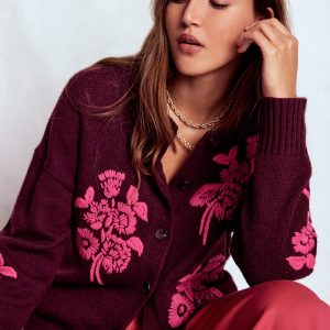 Natalie Embroidered Cardigan-Dark Cherry Bouquet