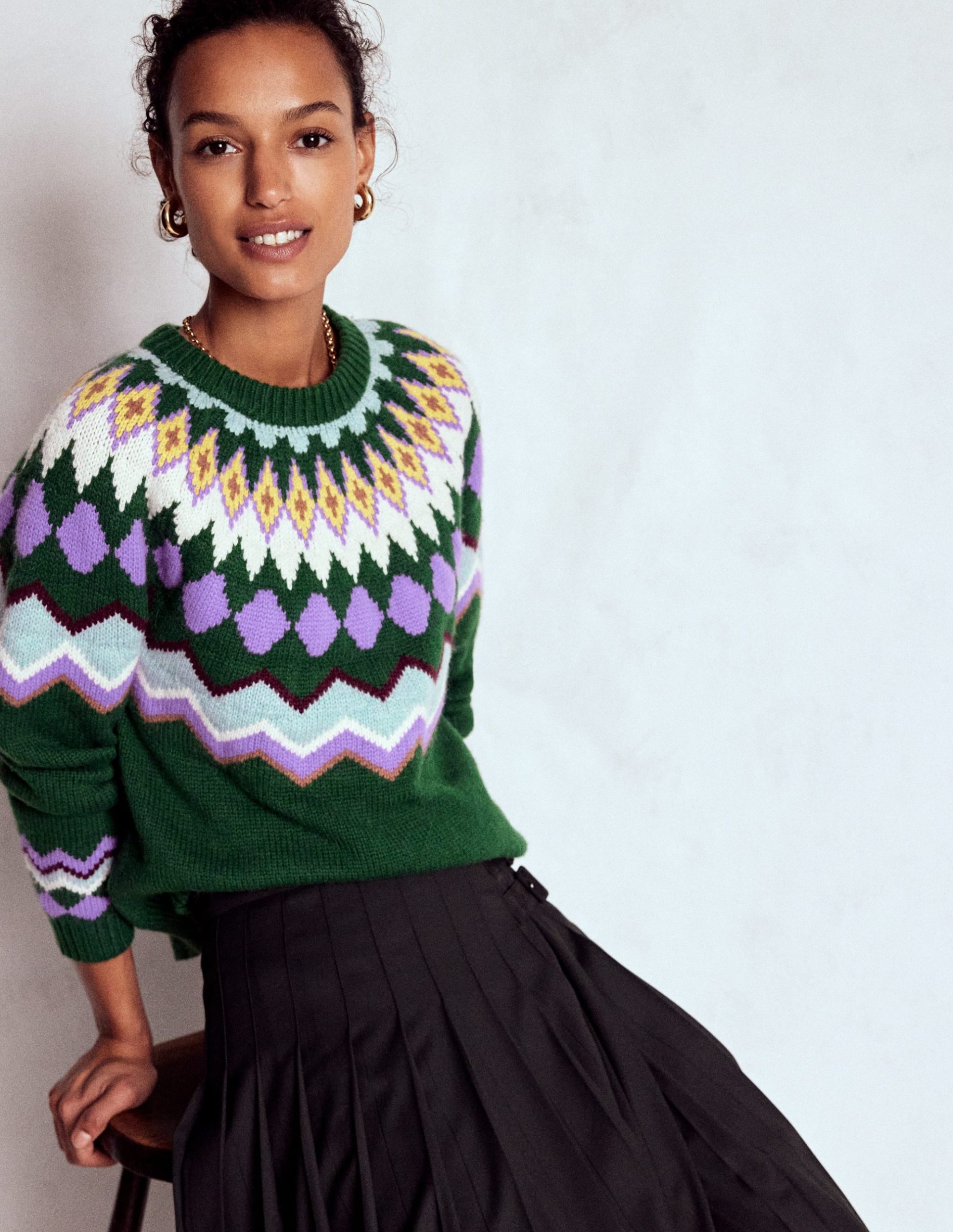 Eleanor Fair Isle Sweater-Promenade Green Melange