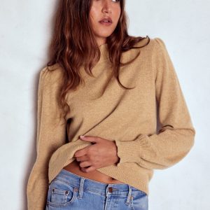 Frill Trim Cashmere Sweater-Camel Melange