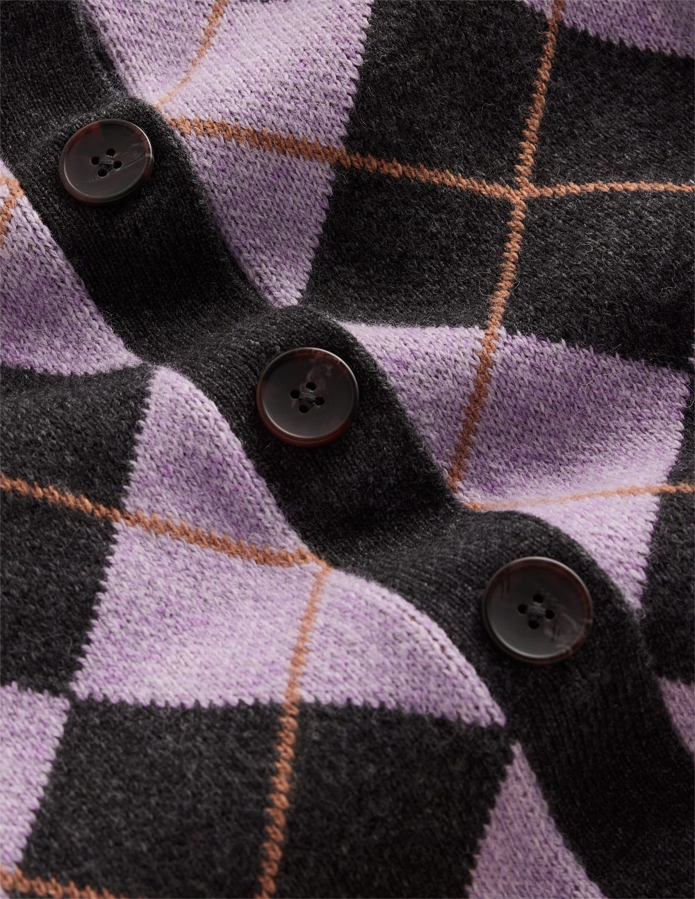 Abi Jacquard Cardigan-Lilac. Charcoal Melange Argyle - Image 8