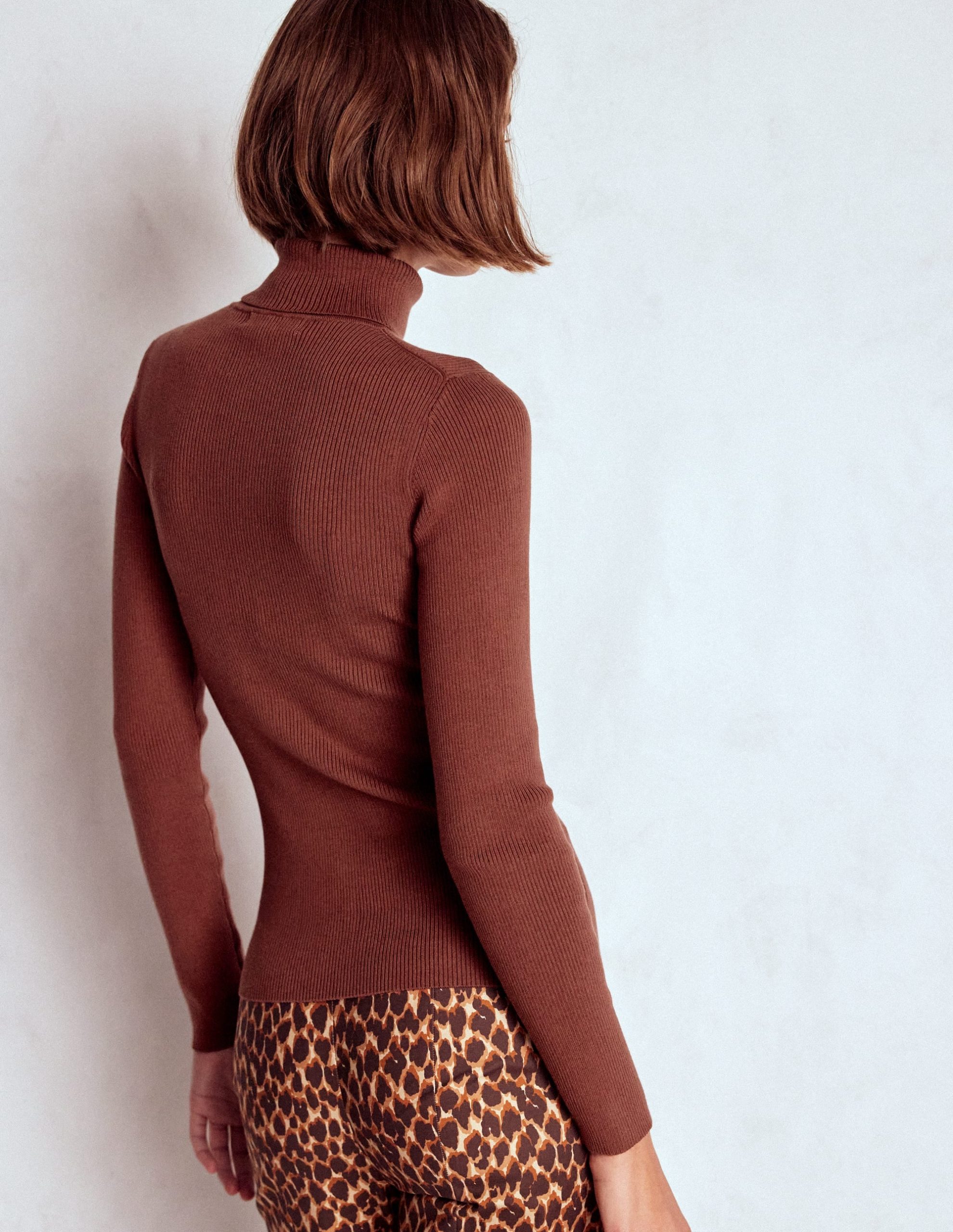 Emilia Roll Neck Sweater-Hot Chocolate Brown - Image 3