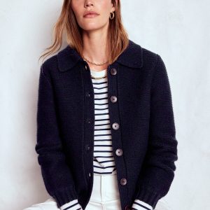 Chunky Collar Knitted Jacket-Navy