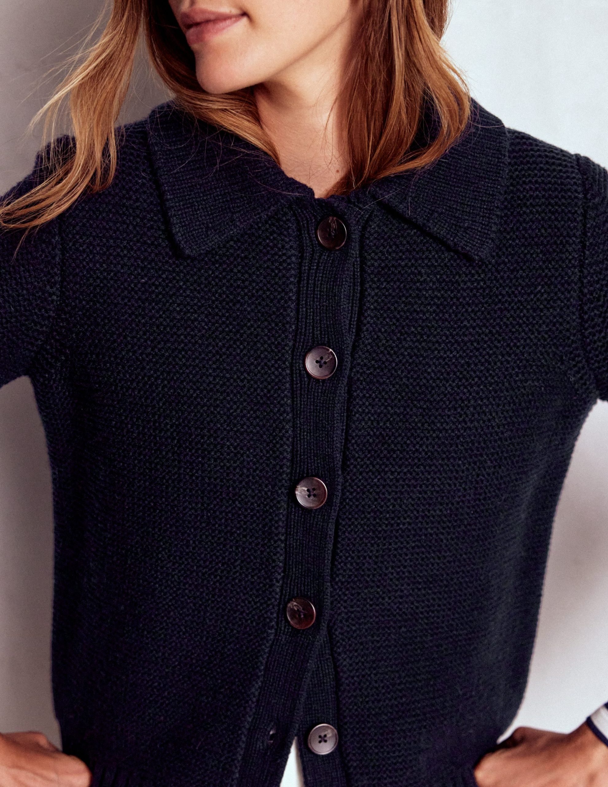 Chunky Collar Knitted Jacket-Navy - Image 2