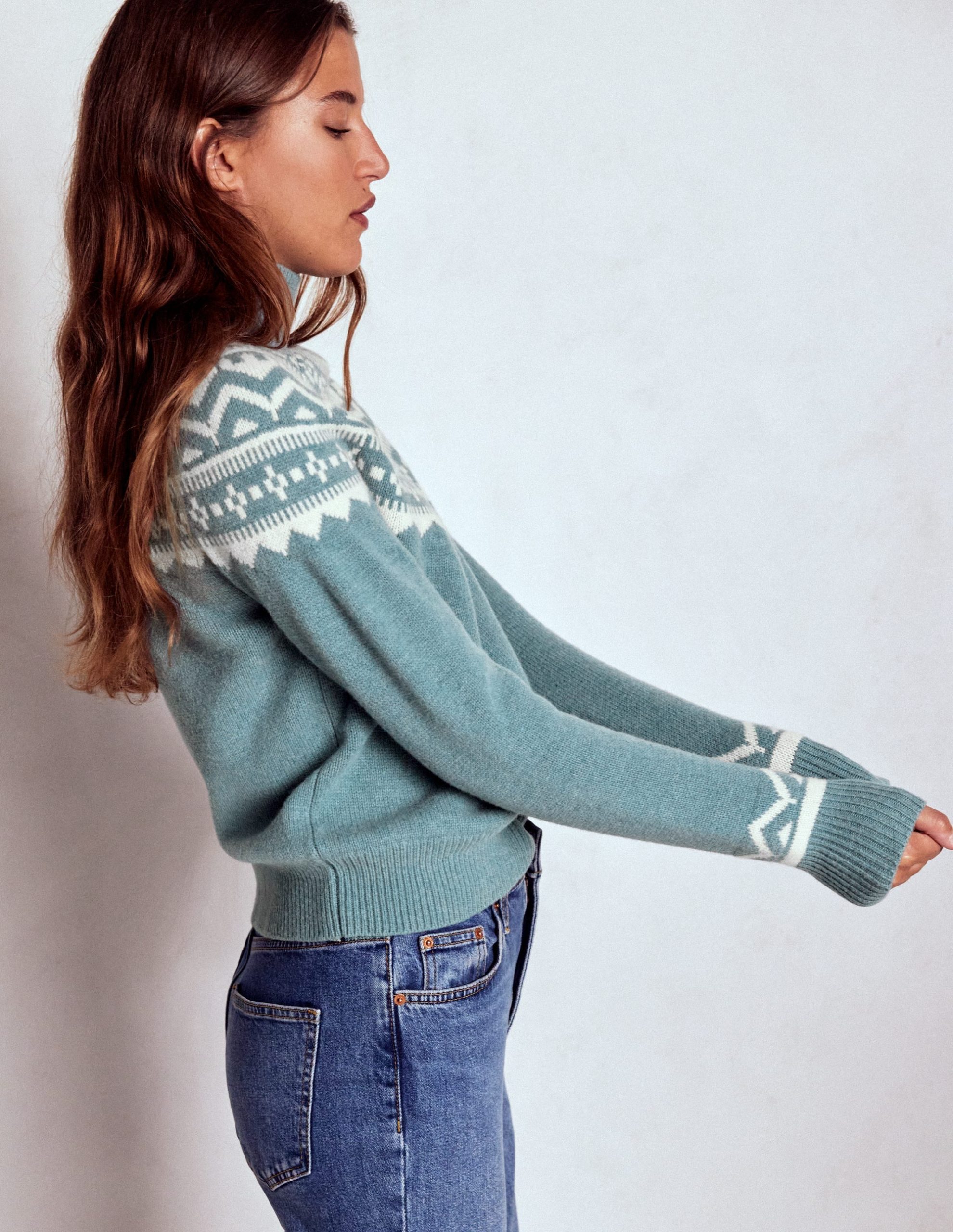 Marion Merino Rib Neck Sweater-Cloud Blue. Fair Isle - Image 4
