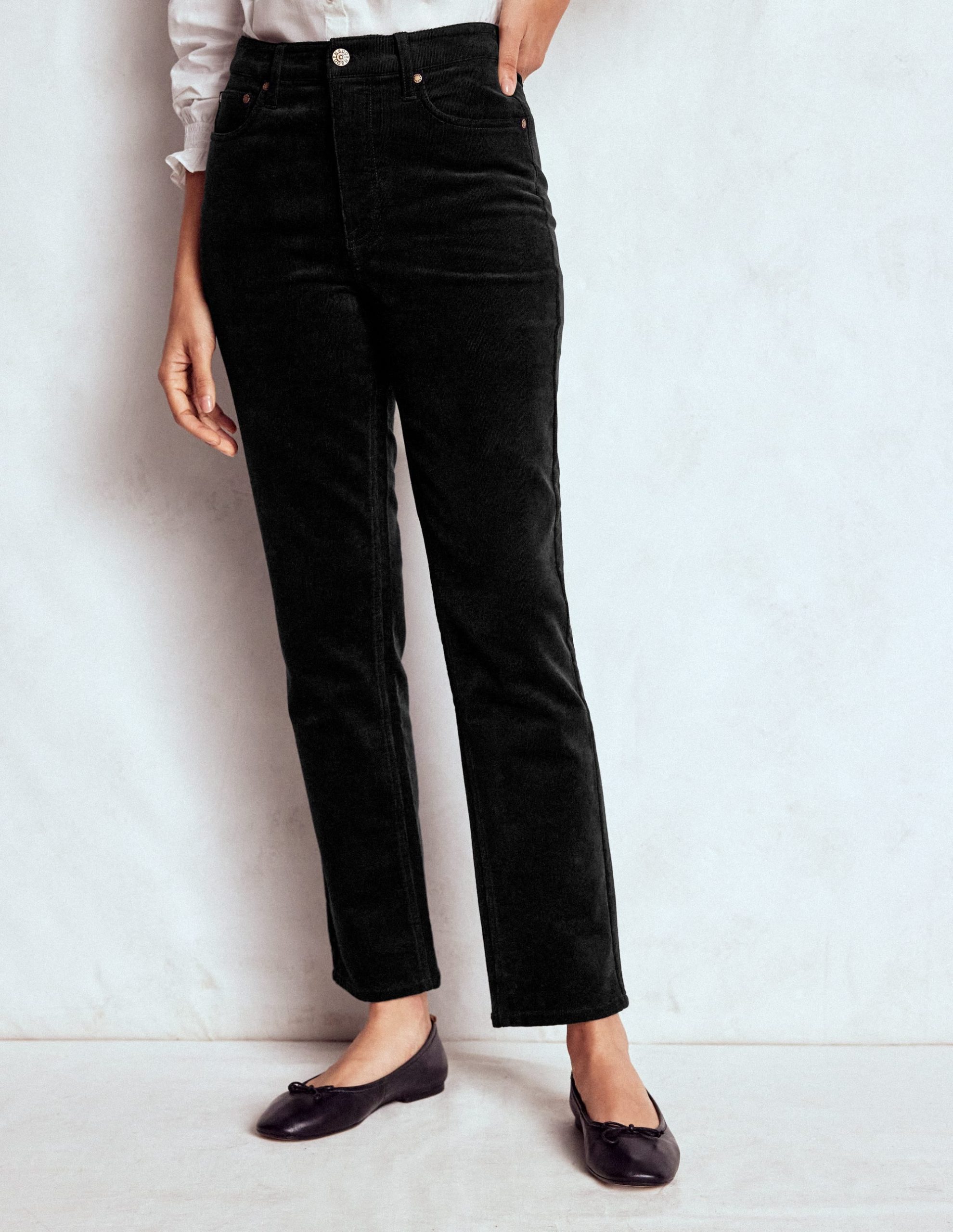 High-Waisted Cord Slim Jeans-Black - Image 5