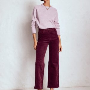 5-Pocket Cord Column Jeans-Burgundy