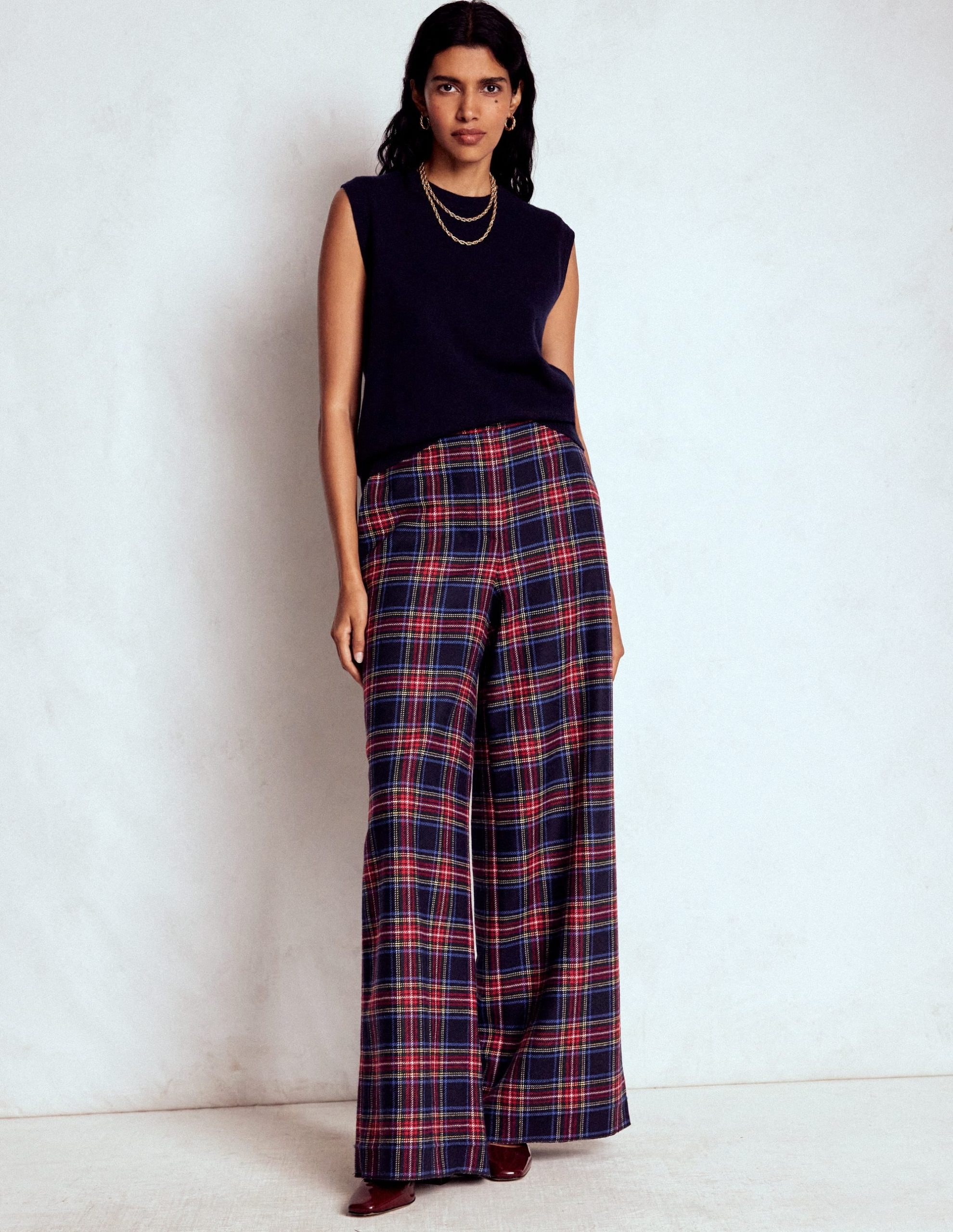 Belgravia Wool Pants-Navy. Green and Red Check