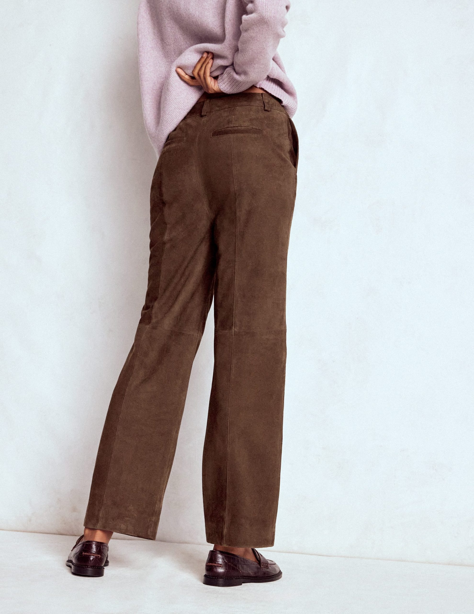 Suede Straight Leg Pants-Dark Chocolate - Image 3