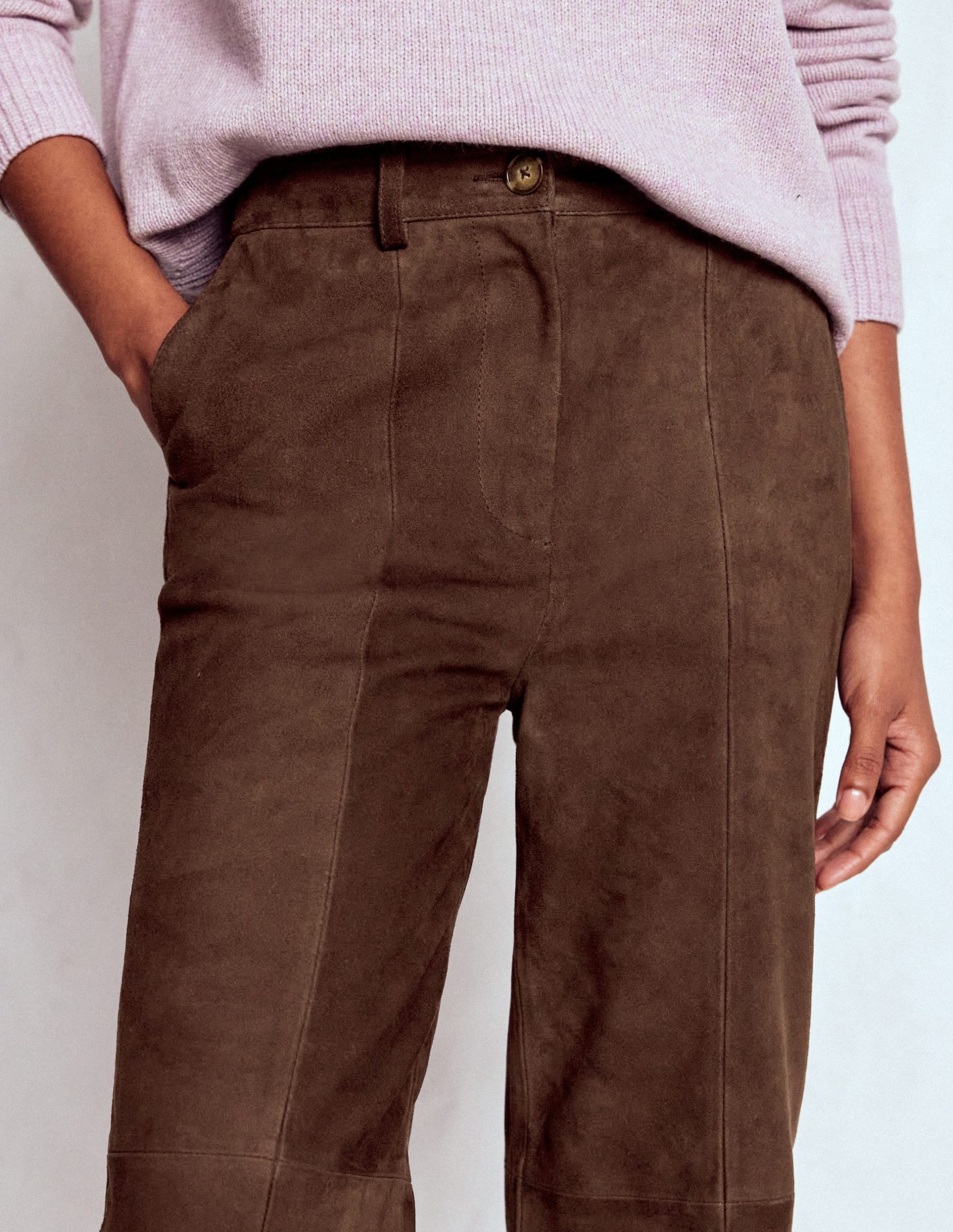 Suede Straight Leg Pants-Dark Chocolate - Image 4