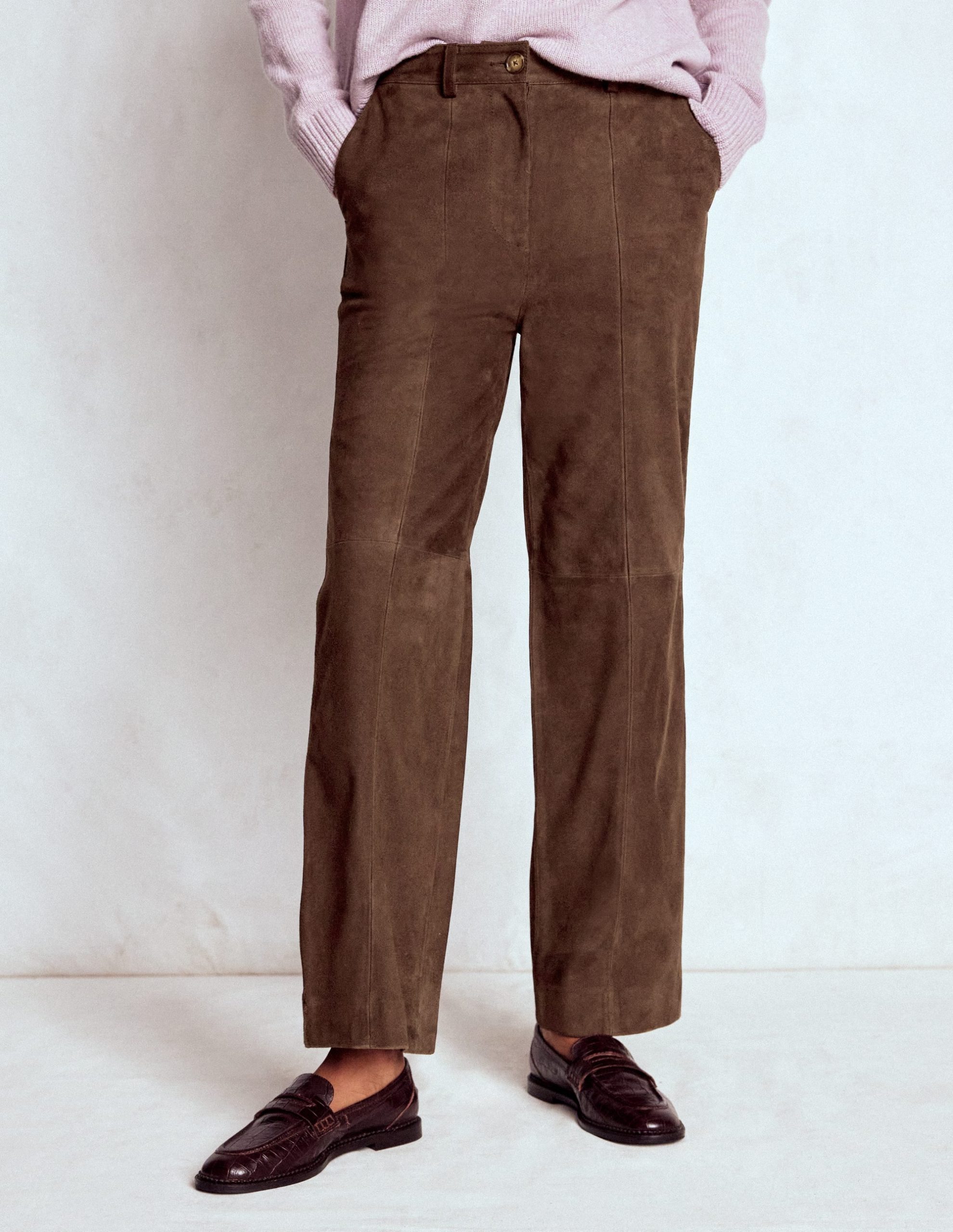 Suede Straight Leg Pants-Dark Chocolate - Image 5