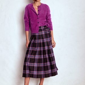 Josephine Wool Kilt Skirt-Brown. Teal & Pink Check