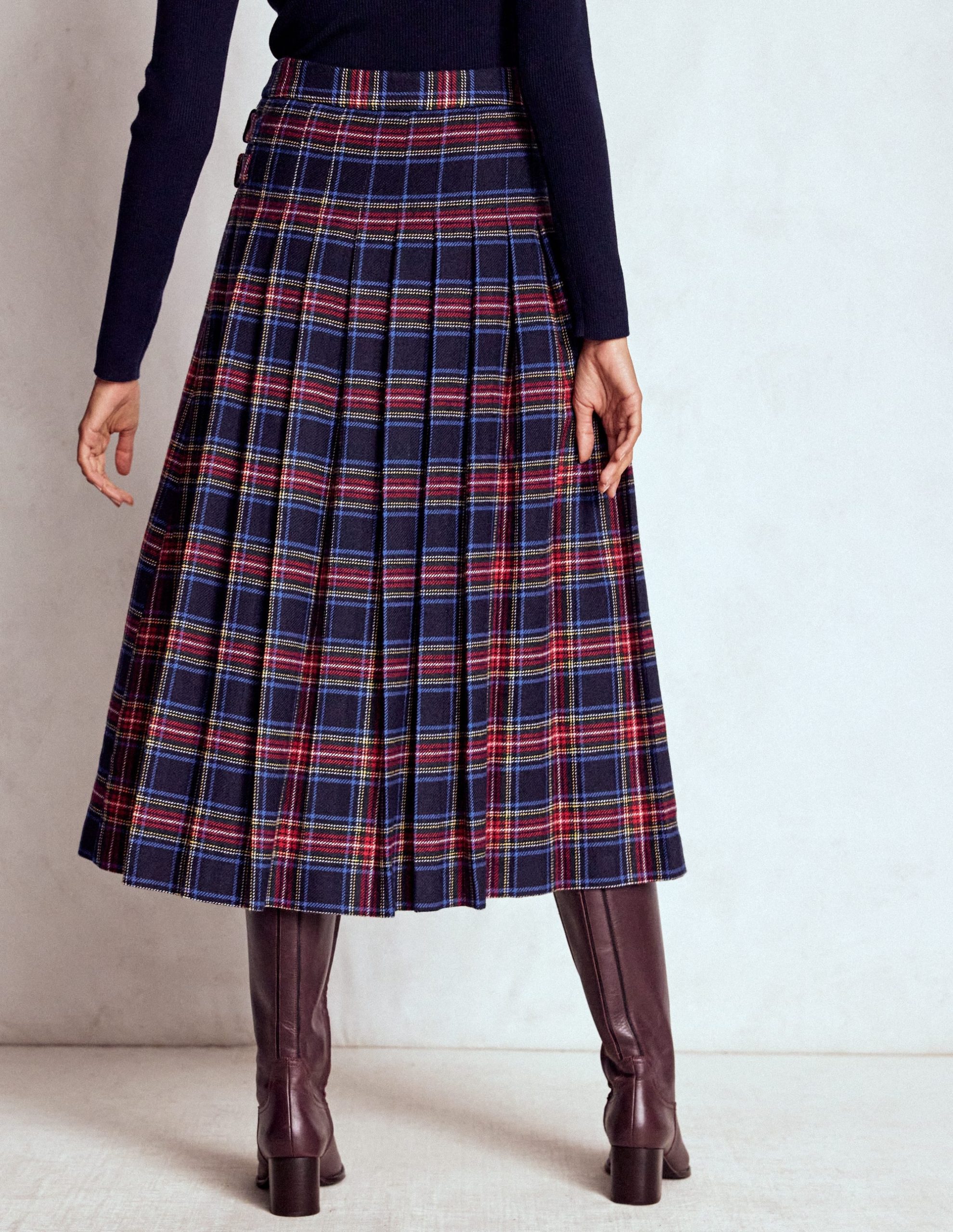 Josephine Wool Kilt Skirt-Navy. Green and Red Check - Image 4